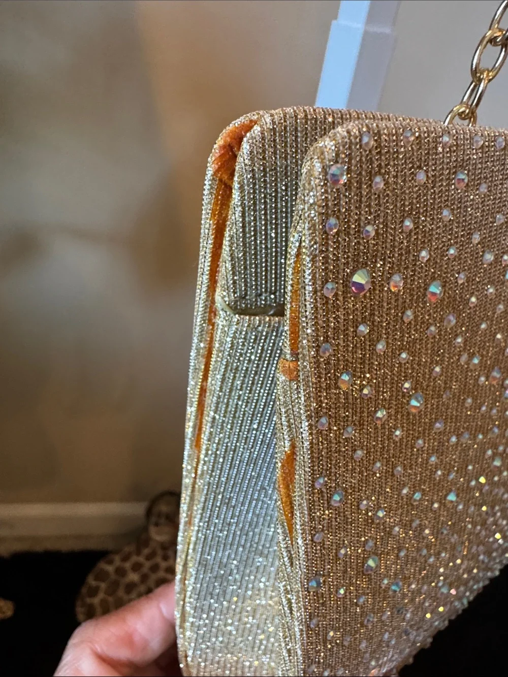 Crystal-Embellished Gold Evening Clutch by Jessica McClintock